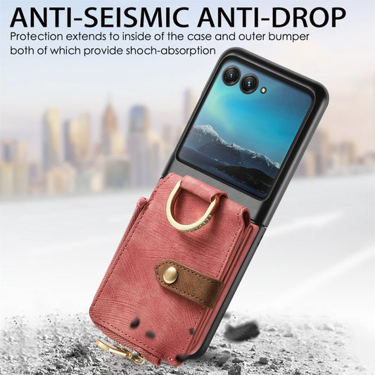 For Motorola Razr 40 Ultra Retro Skin-feel Ring Multi-card Wallet Phone Case(Pink) by buy2fix