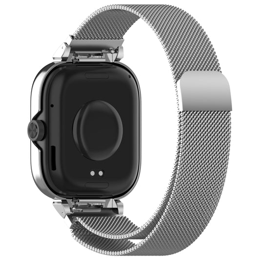 For Redmi Watch 4 Milan Magnetic Steel Mesh Watch Band + Watch Metal Frame(Silver) by buy2fix