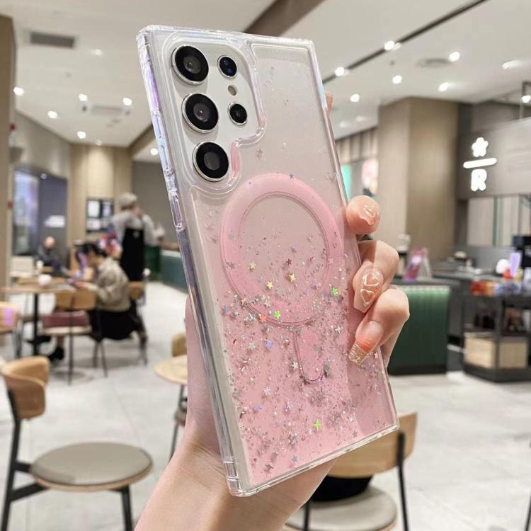 For Samsung Galaxy S24 Ultra 5G MagSafe Glitter Hybrid Clear TPU Phone Case(Pink) - Galaxy S24 Ultra 5G Cases by buy2fix | Online Shopping UK | buy2fix
