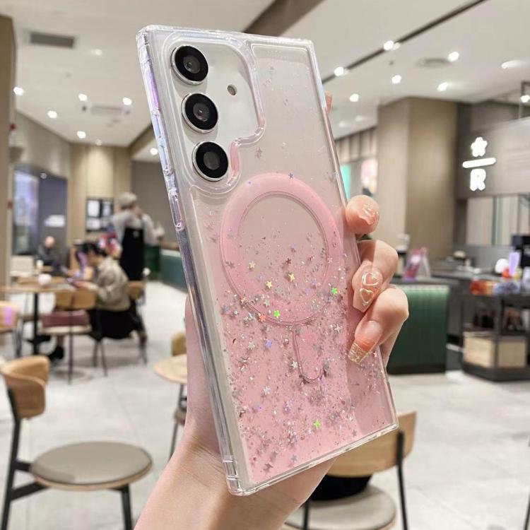 For Samsung Galaxy S24 5G MagSafe Glitter Hybrid Clear TPU Phone Case(Pink) - Galaxy S24 5G Cases by buy2fix | Online Shopping UK | buy2fix