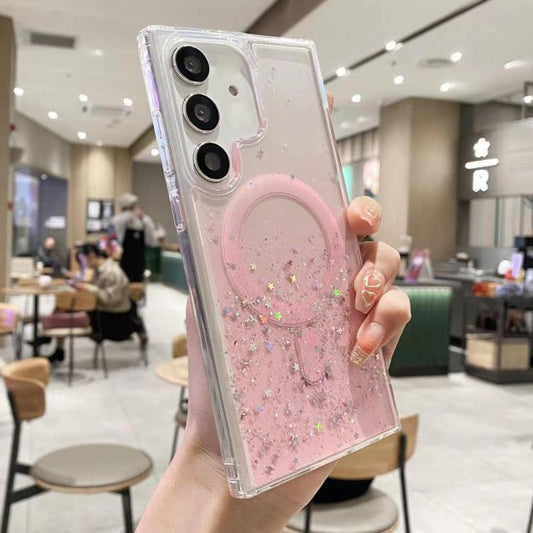 For Samsung Galaxy S24 5G MagSafe Glitter Hybrid Clear TPU Phone Case(Pink) - Galaxy S24 5G Cases by buy2fix | Online Shopping UK | buy2fix