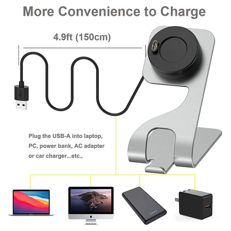 JUNSUNMAY For Garmin Venu 3 / Venu 3S USB Port Aluminum Alloy Watch Charger Holder, Length: 1.5m(Silver) by JUNSUNMAY