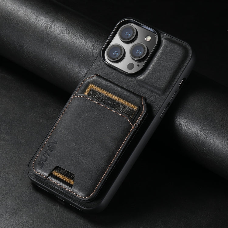 For iPhone 14 Suteni H02 Leather Wallet Stand Back Phone Case(Black) - iPhone 14 Cases by Suteni | Online Shopping UK | buy2fix