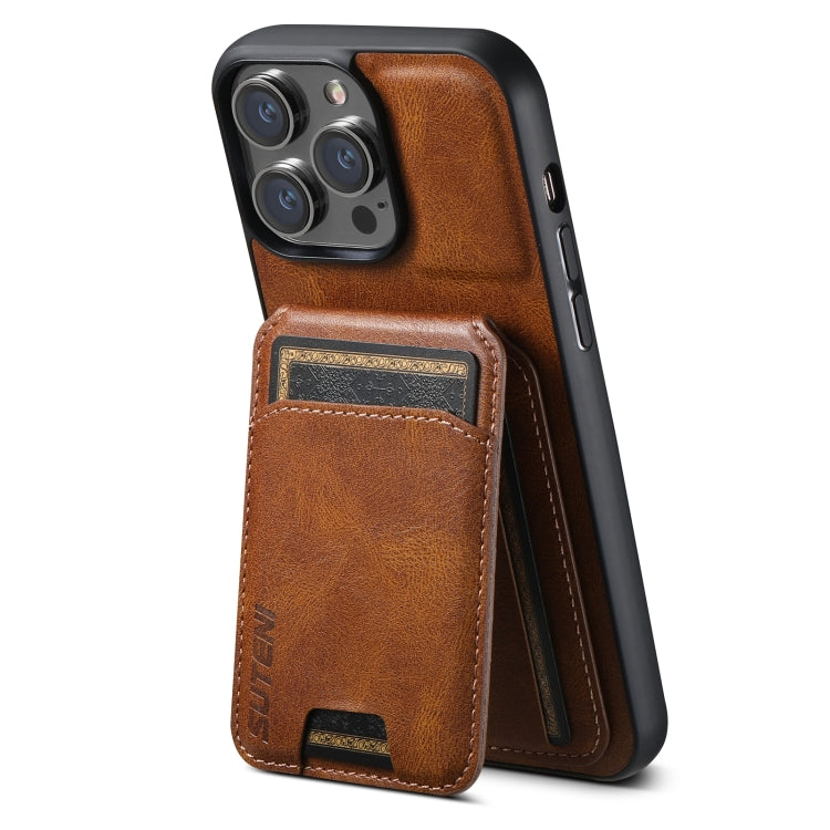 For iPhone 14 Suteni H02 Leather Wallet Stand Back Phone Case(Brown) - iPhone 14 Cases by Suteni | Online Shopping UK | buy2fix