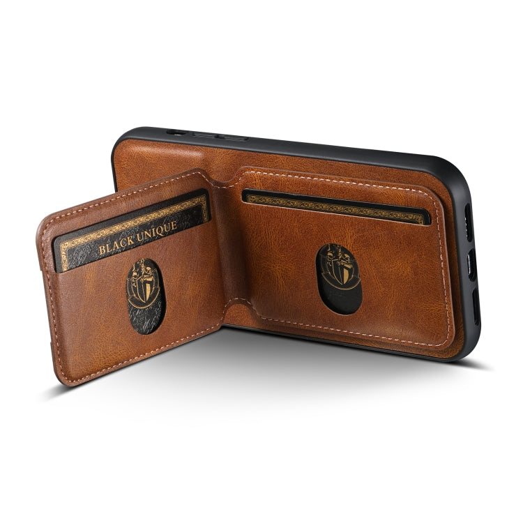For iPhone 14 Suteni H02 Leather Wallet Stand Back Phone Case(Brown) - iPhone 14 Cases by Suteni | Online Shopping UK | buy2fix