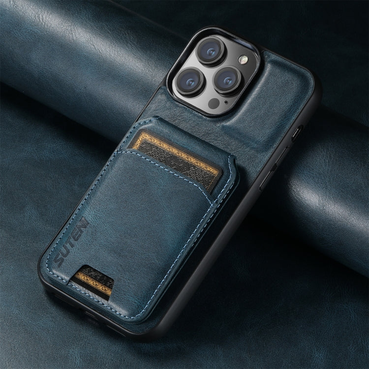 For iPhone 14 Suteni H02 Leather Wallet Stand Back Phone Case(Blue) - iPhone 14 Cases by Suteni | Online Shopping UK | buy2fix