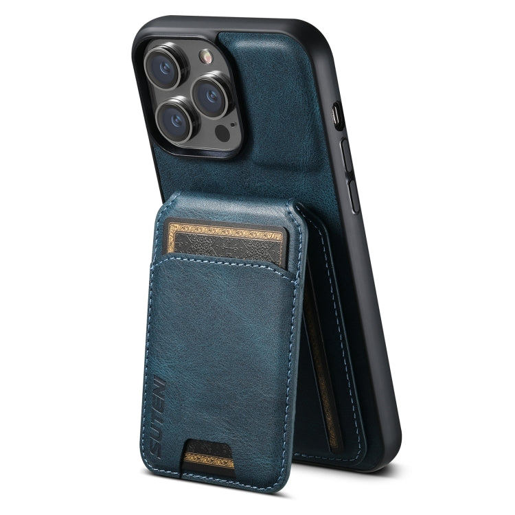 For iPhone 14 Suteni H02 Leather Wallet Stand Back Phone Case(Blue) - iPhone 14 Cases by Suteni | Online Shopping UK | buy2fix