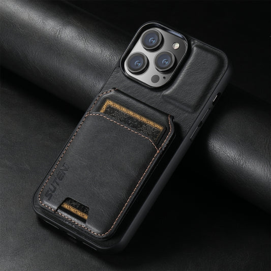 For iPhone 14 Pro Max Suteni H02 Leather Wallet Stand Back Phone Case(Black) - iPhone 14 Pro Max Cases by Suteni | Online Shopping UK | buy2fix