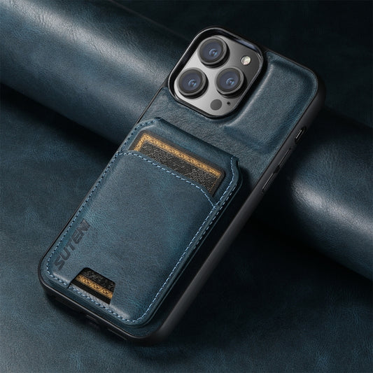 For iPhone 14 Pro Max Suteni H02 Leather Wallet Stand Back Phone Case(Blue) - iPhone 14 Pro Max Cases by Suteni | Online Shopping UK | buy2fix