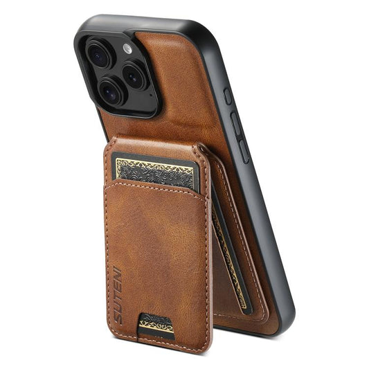 For iPhone 16e Suteni H02 Leather Wallet Stand Back Phone Case(Brown) - iPhone 16e Cases by Suteni | Online Shopping UK | buy2fix