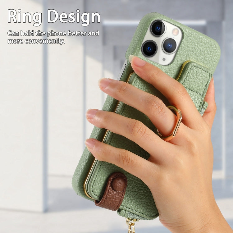 For iPhone 11 Pro Max Litchi Leather Oil Edge Ring Zipper Wallet Back Phone Case(Tea Green) - iPhone 11 Pro Max Cases by buy2fix | Online Shopping UK | buy2fix
