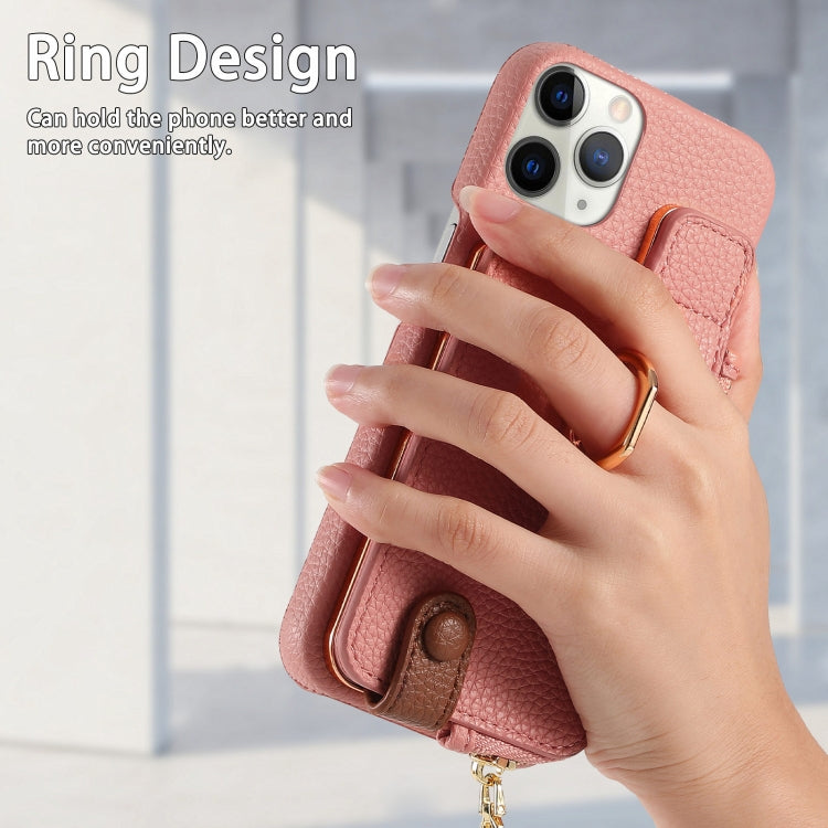 For iPhone 11 Pro Max Litchi Leather Oil Edge Ring Zipper Wallet Back Phone Case(Pink) - iPhone 11 Pro Max Cases by buy2fix | Online Shopping UK | buy2fix