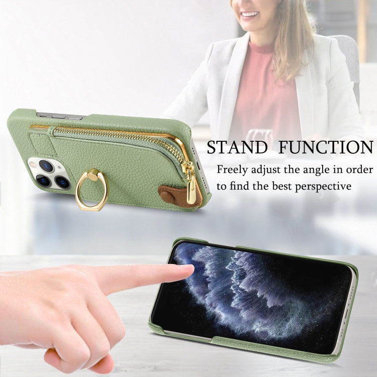 For iPhone 11 Pro Litchi Leather Oil Edge Ring Zipper Wallet Back Phone Case(Tea Green) - iPhone 11 Pro Cases by buy2fix | Online Shopping UK | buy2fix