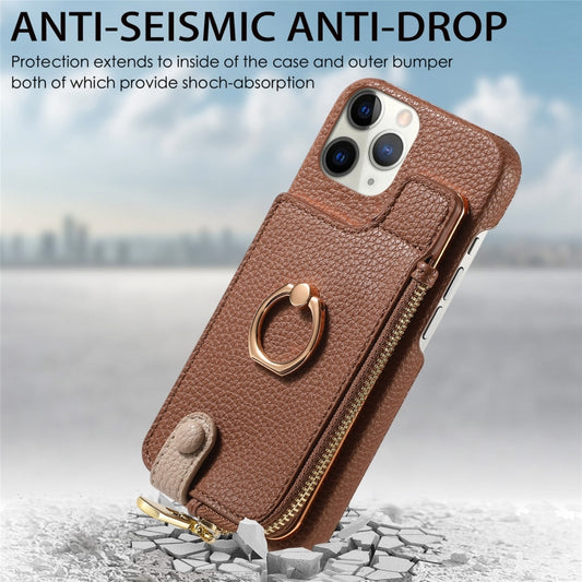 For iPhone 11 Pro Litchi Leather Oil Edge Ring Zipper Wallet Back Phone Case(Brown) - iPhone 11 Pro Cases by buy2fix | Online Shopping UK | buy2fix