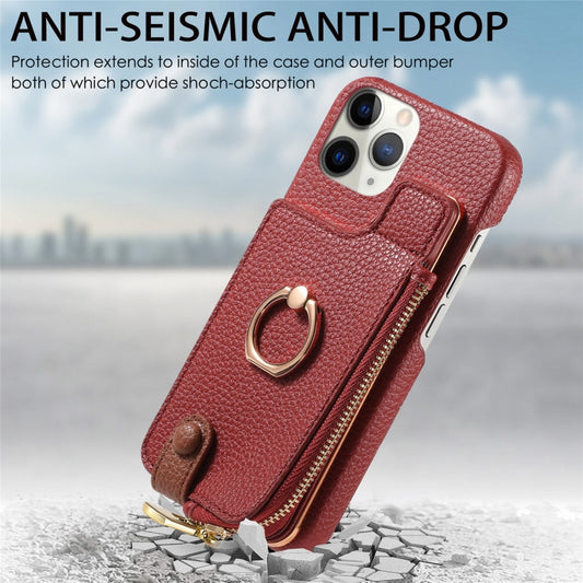 For iPhone 11 Pro Litchi Leather Oil Edge Ring Zipper Wallet Back Phone Case(Red) - iPhone 11 Pro Cases by buy2fix | Online Shopping UK | buy2fix