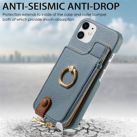 For iPhone 11 Litchi Leather Oil Edge Ring Zipper Wallet Back Phone Case(Light Blue) - iPhone 11 Cases by buy2fix | Online Shopping UK | buy2fix