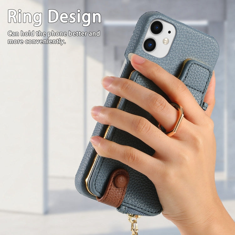 For iPhone 11 Litchi Leather Oil Edge Ring Zipper Wallet Back Phone Case(Light Blue) - iPhone 11 Cases by buy2fix | Online Shopping UK | buy2fix