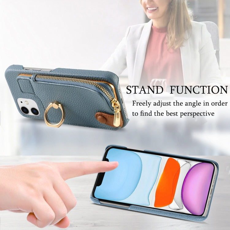 For iPhone 11 Litchi Leather Oil Edge Ring Zipper Wallet Back Phone Case(Light Blue) - iPhone 11 Cases by buy2fix | Online Shopping UK | buy2fix
