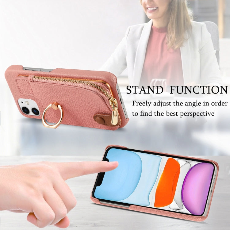 For iPhone 11 Litchi Leather Oil Edge Ring Zipper Wallet Back Phone Case(Pink) - iPhone 11 Cases by buy2fix | Online Shopping UK | buy2fix
