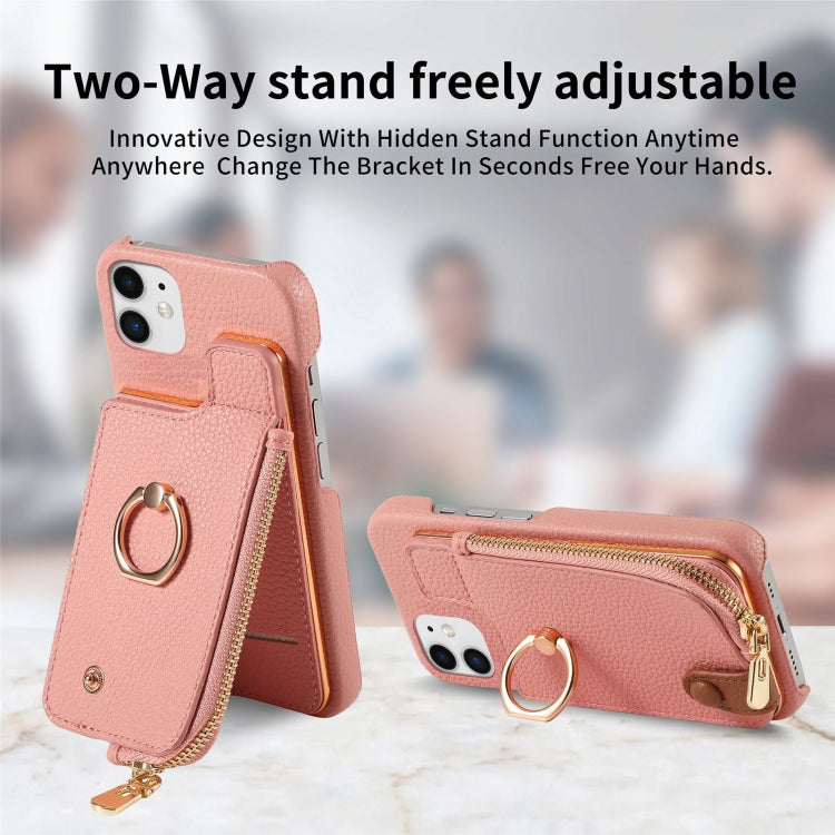 For iPhone 11 Litchi Leather Oil Edge Ring Zipper Wallet Back Phone Case(Pink) - iPhone 11 Cases by buy2fix | Online Shopping UK | buy2fix