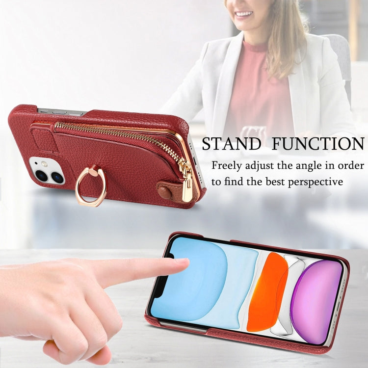 For iPhone 11 Litchi Leather Oil Edge Ring Zipper Wallet Back Phone Case(Red) - iPhone 11 Cases by buy2fix | Online Shopping UK | buy2fix