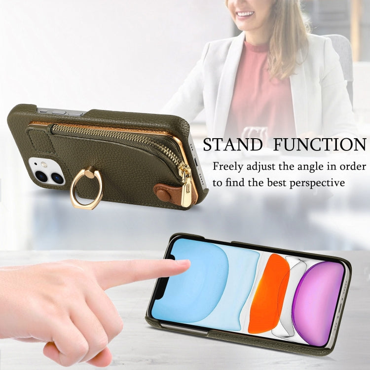 For iPhone 11 Litchi Leather Oil Edge Ring Zipper Wallet Back Phone Case(Green) - iPhone 11 Cases by buy2fix | Online Shopping UK | buy2fix