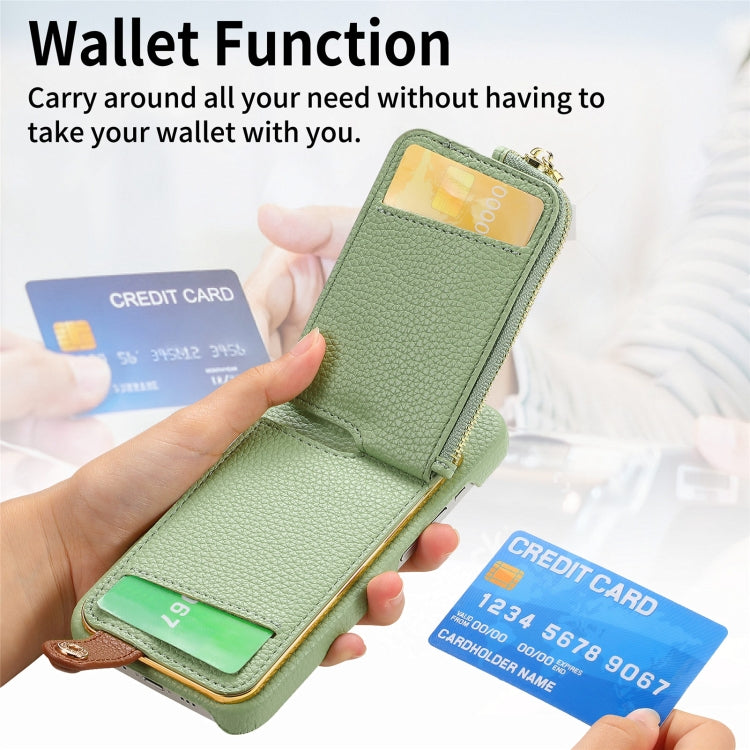 For iPhone 12 mini Litchi Leather Oil Edge Ring Zipper Wallet Back Phone Case(Tea Green) - iPhone 12 mini Cases by buy2fix | Online Shopping UK | buy2fix