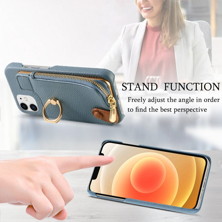 For iPhone 12 mini Litchi Leather Oil Edge Ring Zipper Wallet Back Phone Case(Light Blue) - iPhone 12 mini Cases by buy2fix | Online Shopping UK | buy2fix