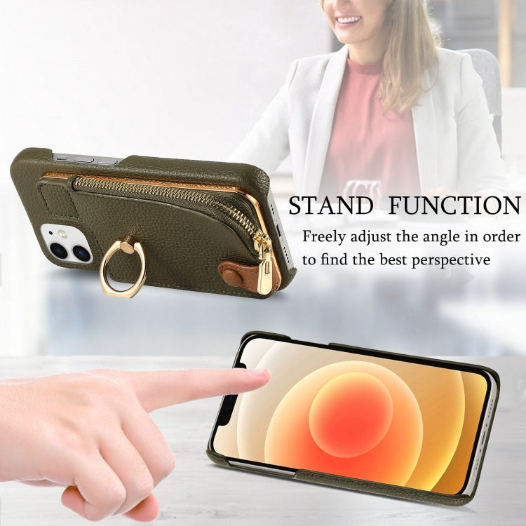 For iPhone 12 mini Litchi Leather Oil Edge Ring Zipper Wallet Back Phone Case(Green) - iPhone 12 mini Cases by buy2fix | Online Shopping UK | buy2fix