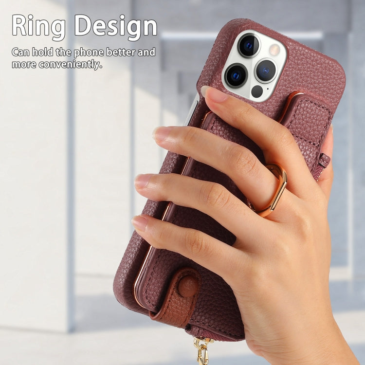 For iPhone 12 Pro Max Litchi Leather Oil Edge Ring Zipper Wallet Back Phone Case(Jujube Apricot) - iPhone 12 Pro Max Cases by buy2fix | Online Shopping UK | buy2fix