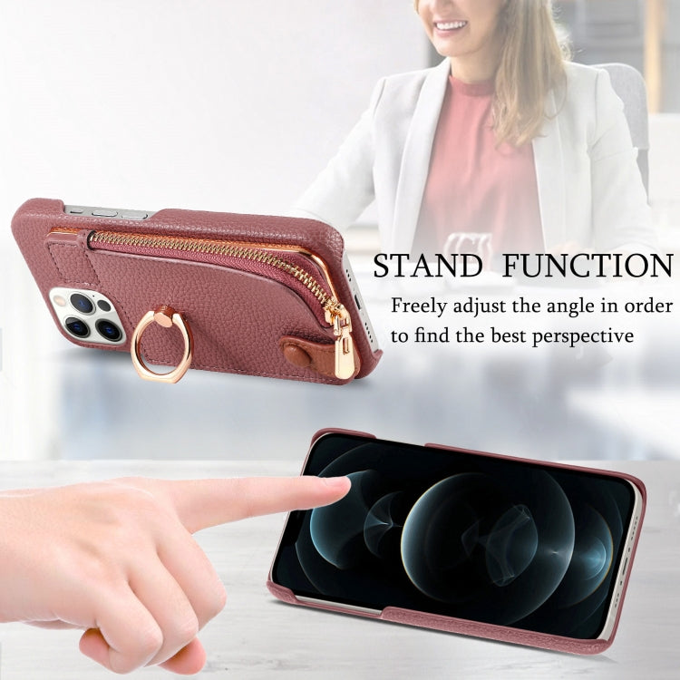 For iPhone 12 Pro Max Litchi Leather Oil Edge Ring Zipper Wallet Back Phone Case(Jujube Apricot) - iPhone 12 Pro Max Cases by buy2fix | Online Shopping UK | buy2fix