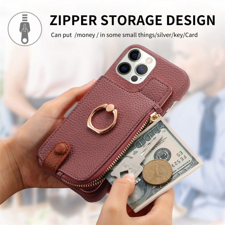 For iPhone 12 Pro Max Litchi Leather Oil Edge Ring Zipper Wallet Back Phone Case(Jujube Apricot) - iPhone 12 Pro Max Cases by buy2fix | Online Shopping UK | buy2fix