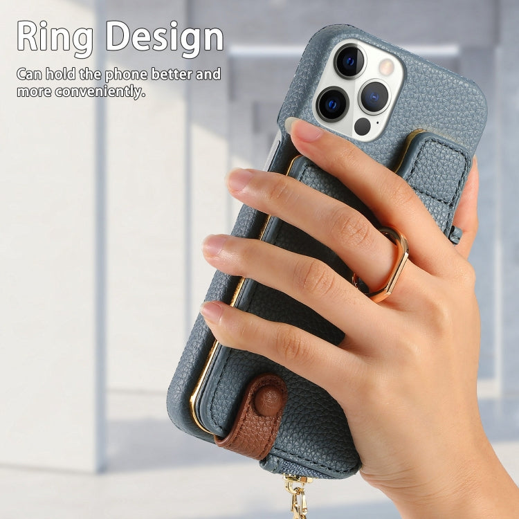 For iPhone 12 Pro Max Litchi Leather Oil Edge Ring Zipper Wallet Back Phone Case(Light Blue) - iPhone 12 Pro Max Cases by buy2fix | Online Shopping UK | buy2fix