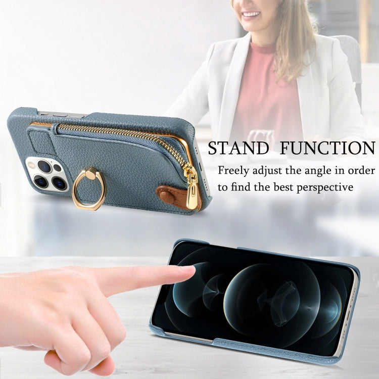For iPhone 12 Pro Max Litchi Leather Oil Edge Ring Zipper Wallet Back Phone Case(Light Blue) - iPhone 12 Pro Max Cases by buy2fix | Online Shopping UK | buy2fix