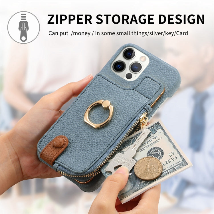 For iPhone 12 Pro Max Litchi Leather Oil Edge Ring Zipper Wallet Back Phone Case(Light Blue) - iPhone 12 Pro Max Cases by buy2fix | Online Shopping UK | buy2fix