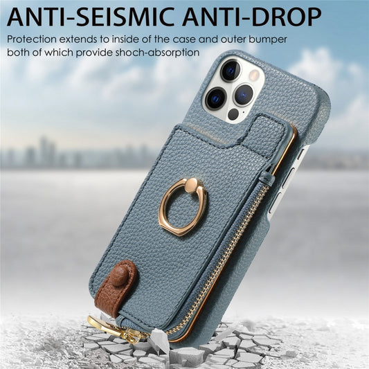 For iPhone 12 Pro Litchi Leather Oil Edge Ring Zipper Wallet Back Phone Case(Light Blue) - iPhone 12 / 12 Pro Cases by buy2fix | Online Shopping UK | buy2fix