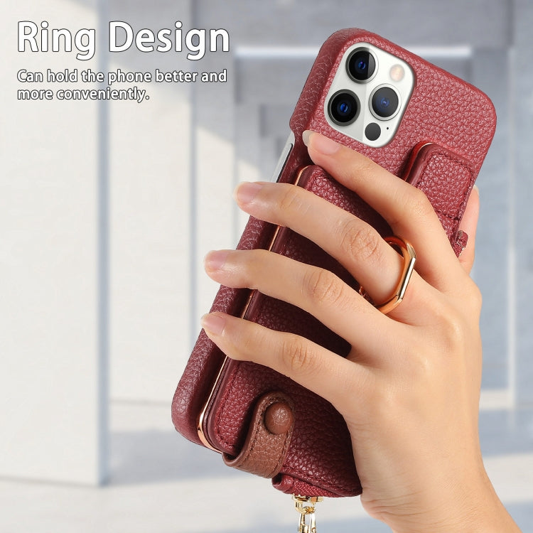 For iPhone 12 Pro Litchi Leather Oil Edge Ring Zipper Wallet Back Phone Case(Red) - iPhone 12 / 12 Pro Cases by buy2fix | Online Shopping UK | buy2fix