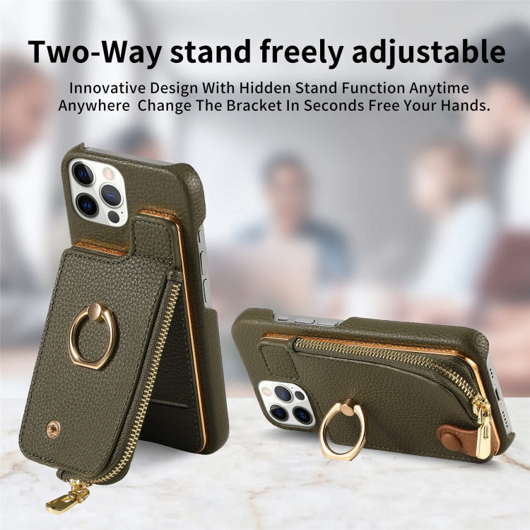 For iPhone 12 Pro Litchi Leather Oil Edge Ring Zipper Wallet Back Phone Case(Green) - iPhone 12 / 12 Pro Cases by buy2fix | Online Shopping UK | buy2fix