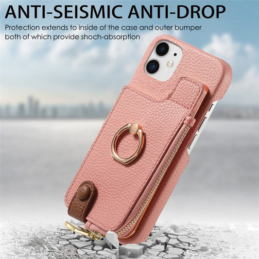 For iPhone 12 Litchi Leather Oil Edge Ring Zipper Wallet Back Phone Case(Pink) - iPhone 12 / 12 Pro Cases by buy2fix | Online Shopping UK | buy2fix