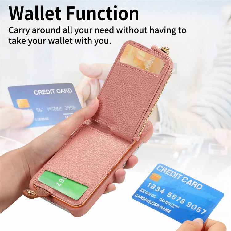 For iPhone 12 Litchi Leather Oil Edge Ring Zipper Wallet Back Phone Case(Pink) - iPhone 12 / 12 Pro Cases by buy2fix | Online Shopping UK | buy2fix