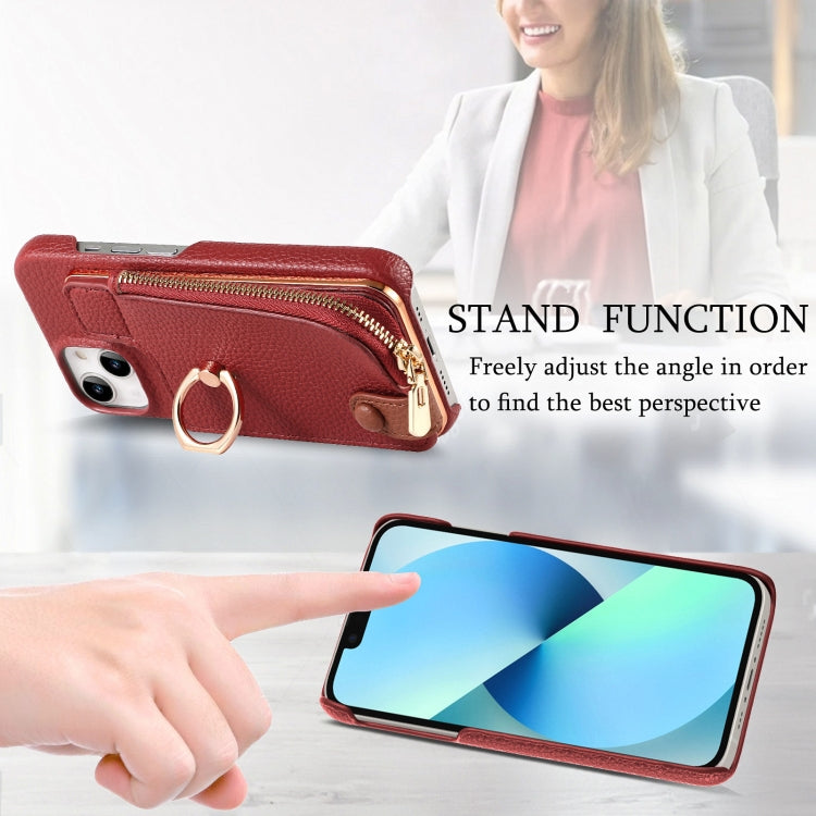 For iPhone 13 mini Litchi Leather Oil Edge Ring Zipper Wallet Back Phone Case(Red) - iPhone 13 mini Cases by buy2fix | Online Shopping UK | buy2fix