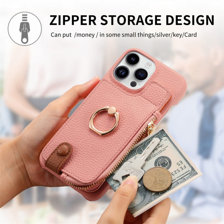 For iPhone 13 Pro Max Litchi Leather Oil Edge Ring Zipper Wallet Back Phone Case(Pink) - iPhone 13 Pro Max Cases by buy2fix | Online Shopping UK | buy2fix