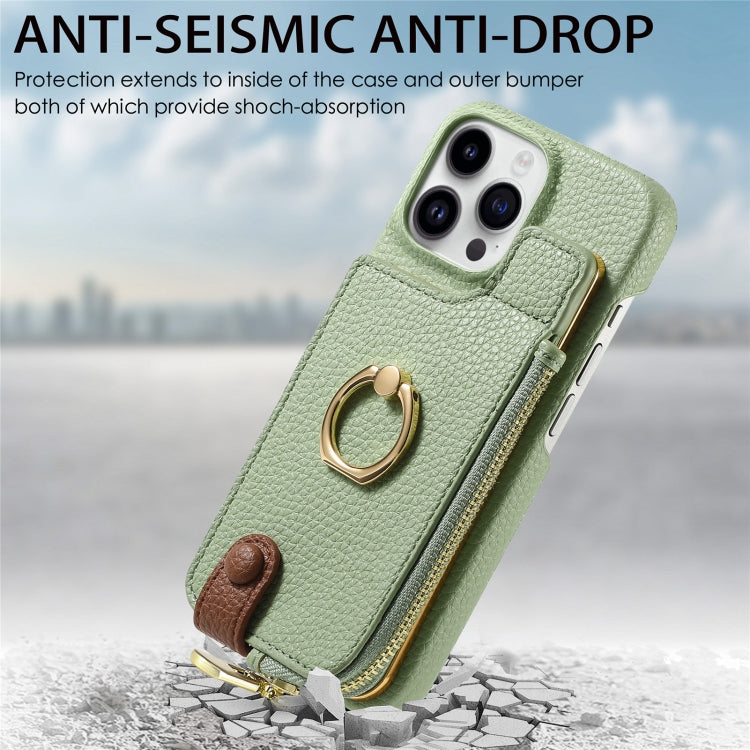For iPhone 13 Pro Litchi Leather Oil Edge Ring Zipper Wallet Back Phone Case(Tea Green) - iPhone 13 Pro Cases by buy2fix | Online Shopping UK | buy2fix