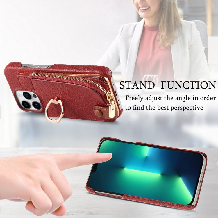 For iPhone 13 Pro Litchi Leather Oil Edge Ring Zipper Wallet Back Phone Case(Red) - iPhone 13 Pro Cases by buy2fix | Online Shopping UK | buy2fix