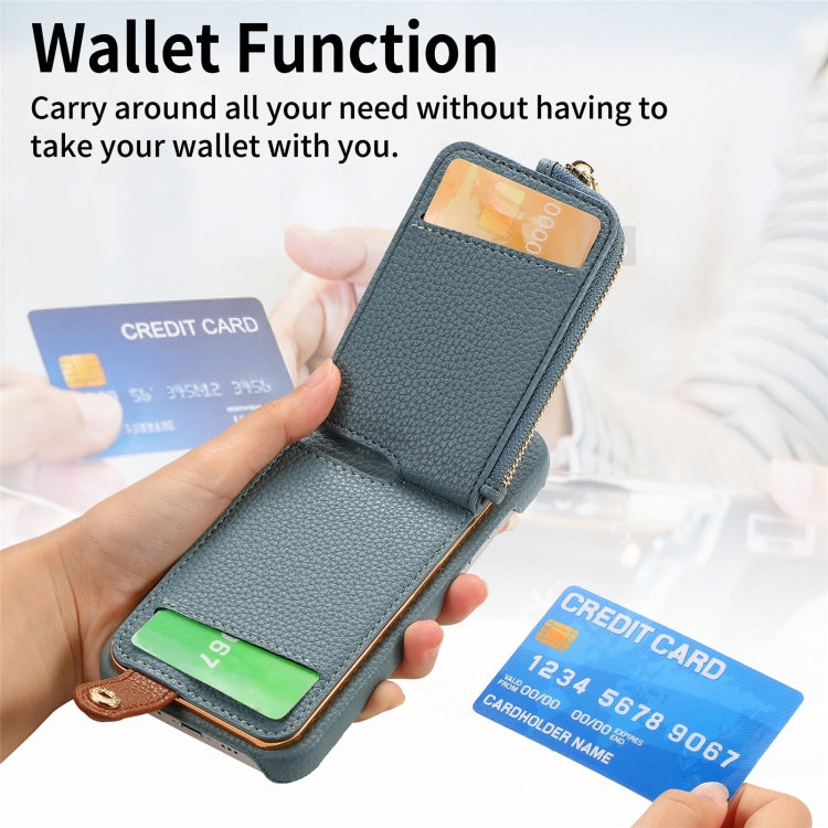 For iPhone 13 Litchi Leather Oil Edge Ring Zipper Wallet Back Phone Case(Light Blue) - iPhone 13 Cases by buy2fix | Online Shopping UK | buy2fix
