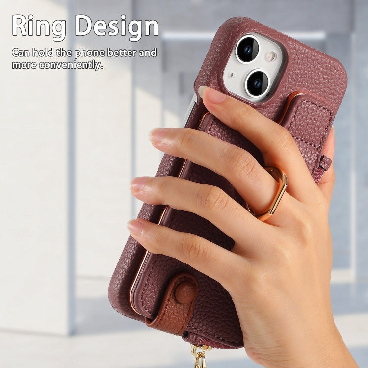 For iPhone 14 Plus Litchi Leather Oil Edge Ring Zipper Wallet Back Phone Case(Jujube Apricot) - iPhone 14 Plus Cases by buy2fix | Online Shopping UK | buy2fix