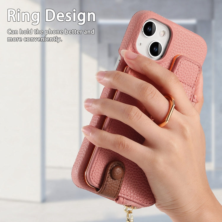 For iPhone 14 Plus Litchi Leather Oil Edge Ring Zipper Wallet Back Phone Case(Pink) - iPhone 14 Plus Cases by buy2fix | Online Shopping UK | buy2fix