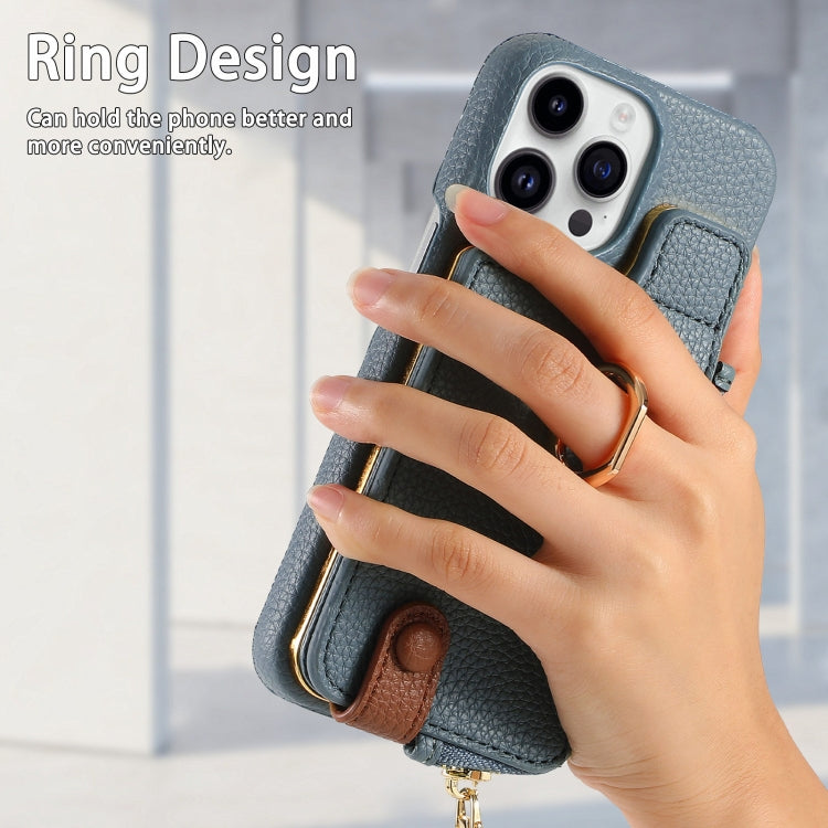 For iPhone 14 Pro Max Litchi Leather Oil Edge Ring Zipper Wallet Back Phone Case(Light Blue) - iPhone 14 Pro Max Cases by buy2fix | Online Shopping UK | buy2fix