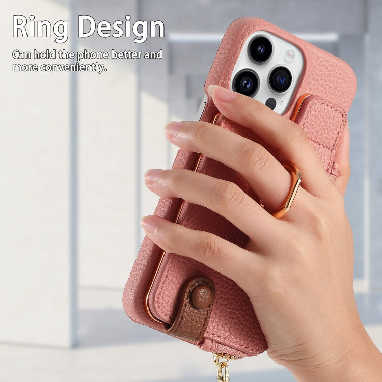 For iPhone 14 Pro Max Litchi Leather Oil Edge Ring Zipper Wallet Back Phone Case(Pink) - iPhone 14 Pro Max Cases by buy2fix | Online Shopping UK | buy2fix