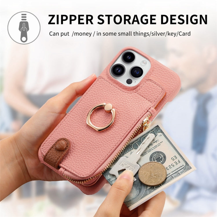 For iPhone 14 Pro Max Litchi Leather Oil Edge Ring Zipper Wallet Back Phone Case(Pink) - iPhone 14 Pro Max Cases by buy2fix | Online Shopping UK | buy2fix